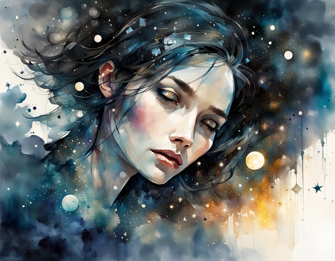 Dreamy Night Sky Watercolor Painting in 8K