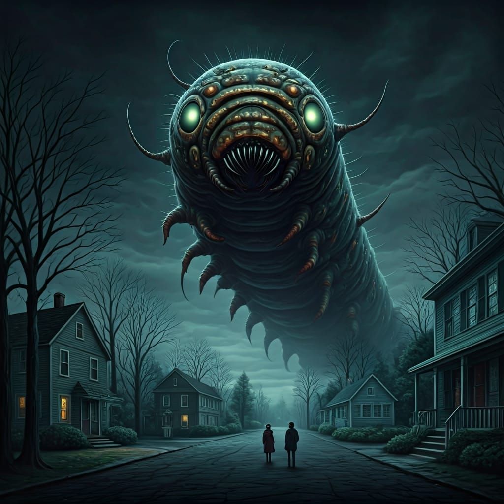 Gigantic Caterpillar Abomination Over New England Town