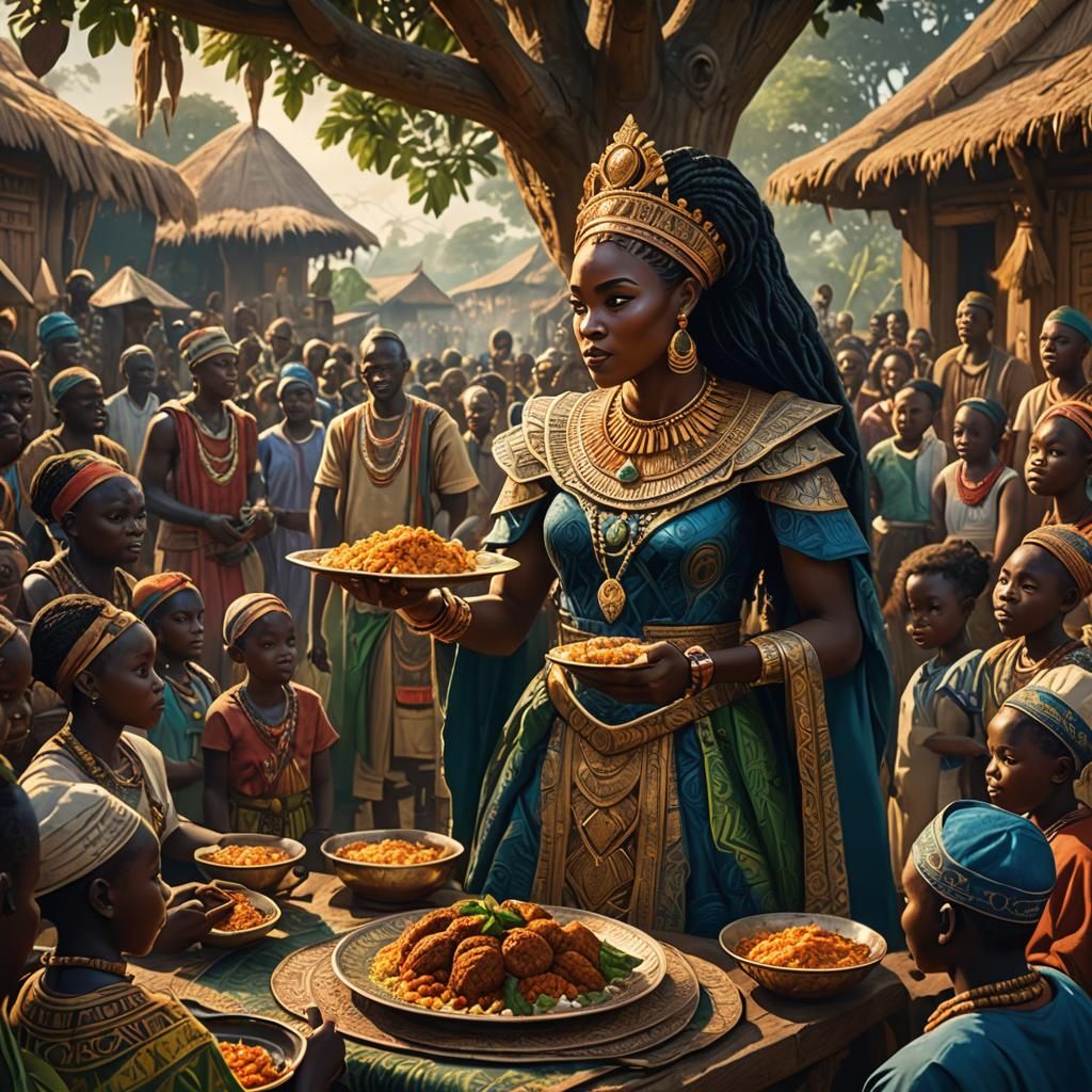 African Princess Presents Food to King: Afrofuturism