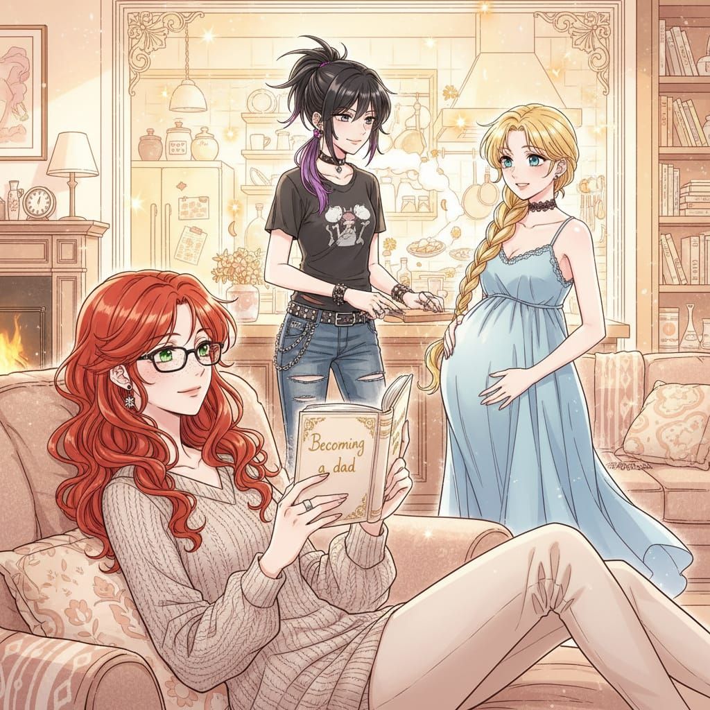 Shoujo Style Woman Reading in Cozy Living Room