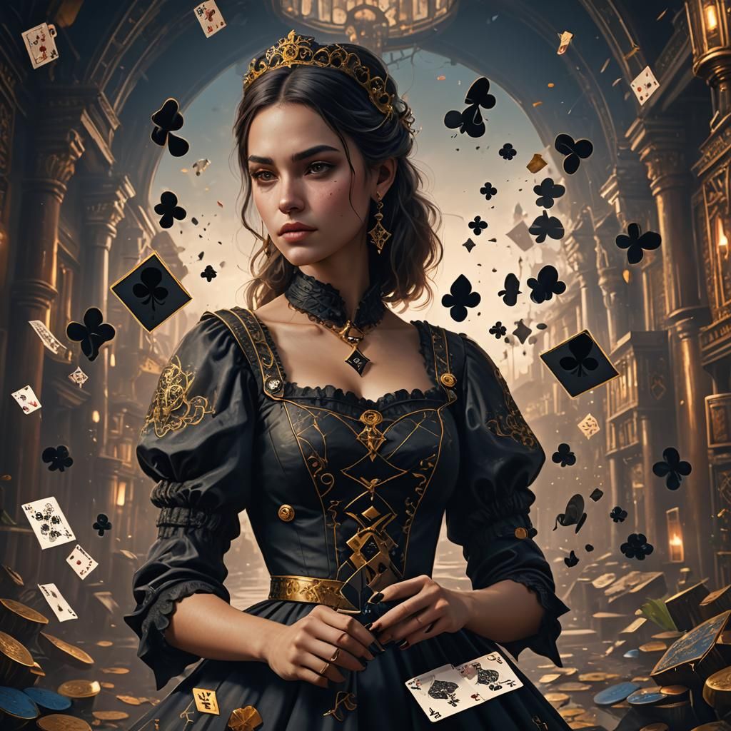 Young Woman Holding a Club Card