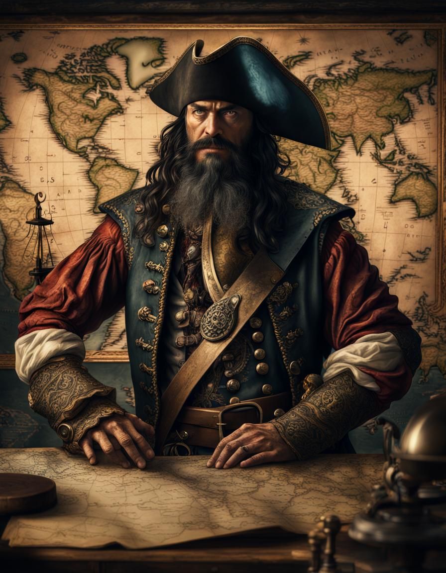 Cinematic Portrait of Blackbeard with Treasure Map