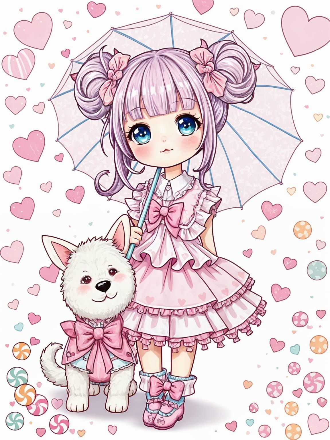 “Create a highly detailed kawaii-style illustration of a cut...