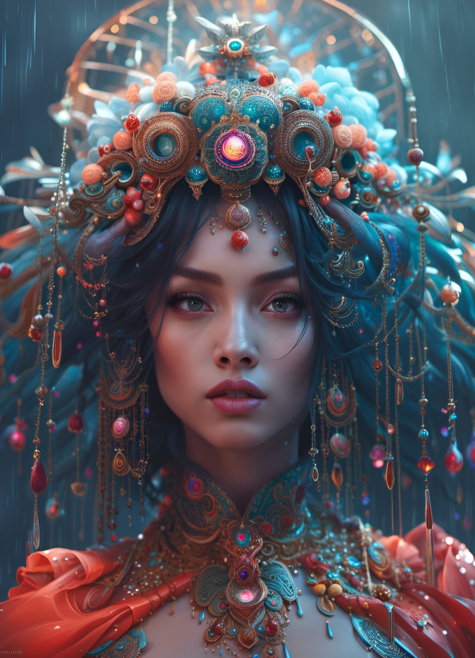 Beautiful Rain Goddess in Fantasy Art Style