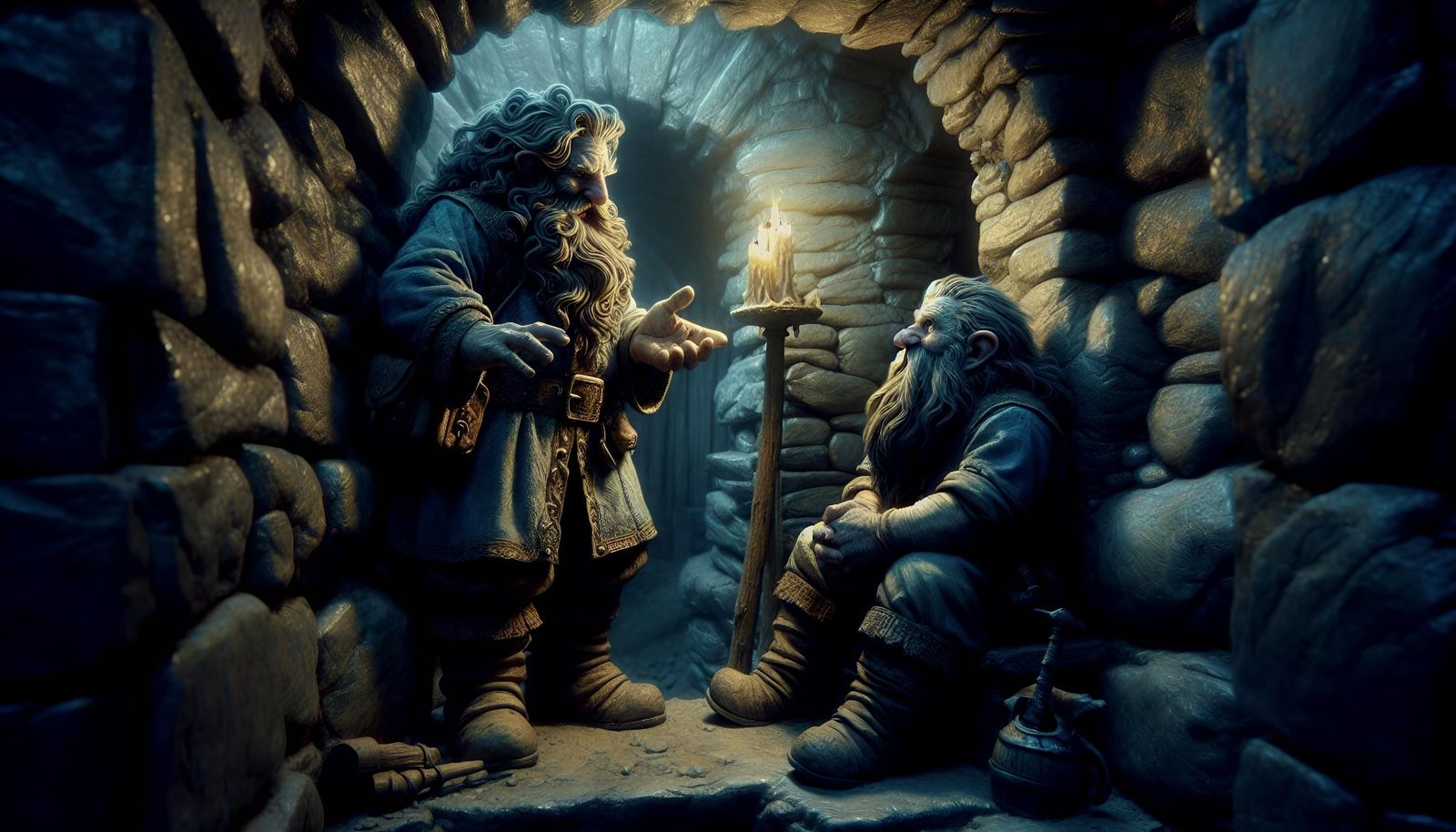 Dwarves Discussing in Underground Chamber Illustration