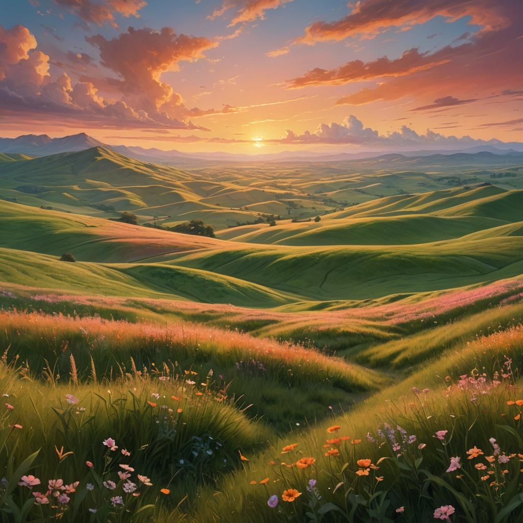 Vibrant Green Field in Dreamy Concept Art Style