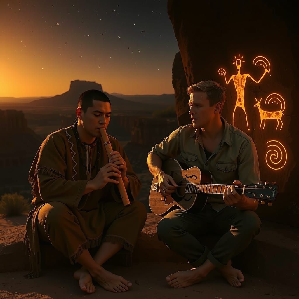 Men in High Desert Canyon at Golden Hour