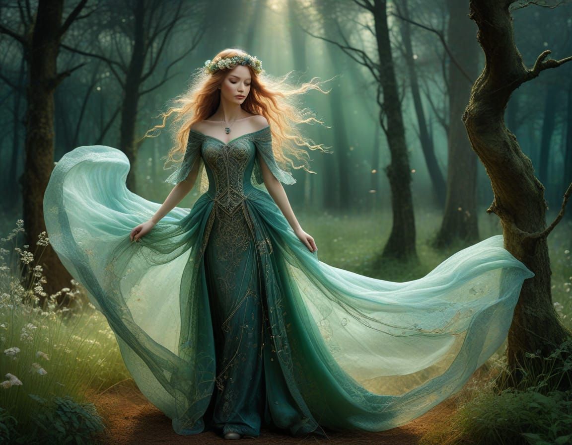 Mystical Realism Meets Fantasy Art: Whimsical Girls Dance in...