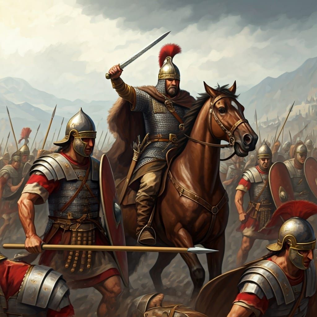 Hunnic Charge Against Roman Infantry in Fantasy Art Style