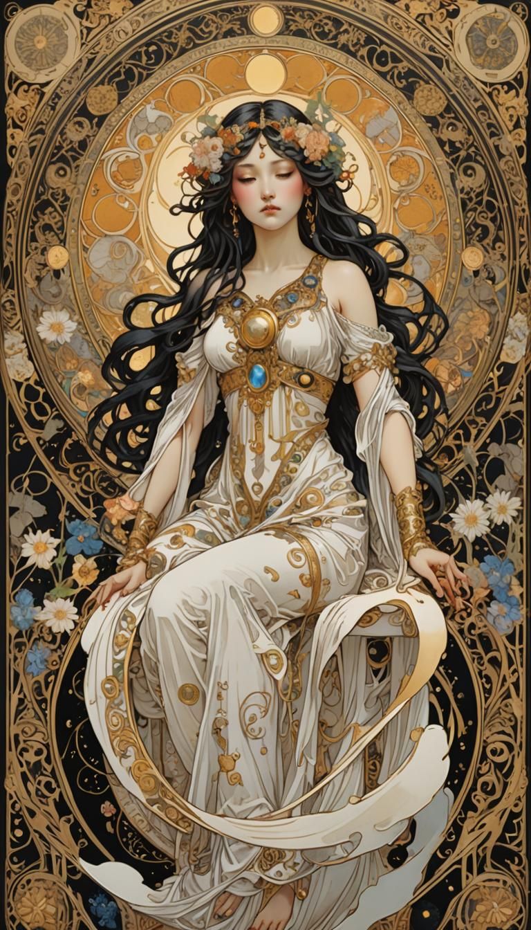 Yin Yang Tarot Card in Art Nouveau Style