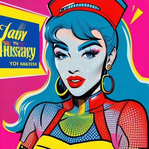 Vibrant Pop Art Portrait of Woman DJ