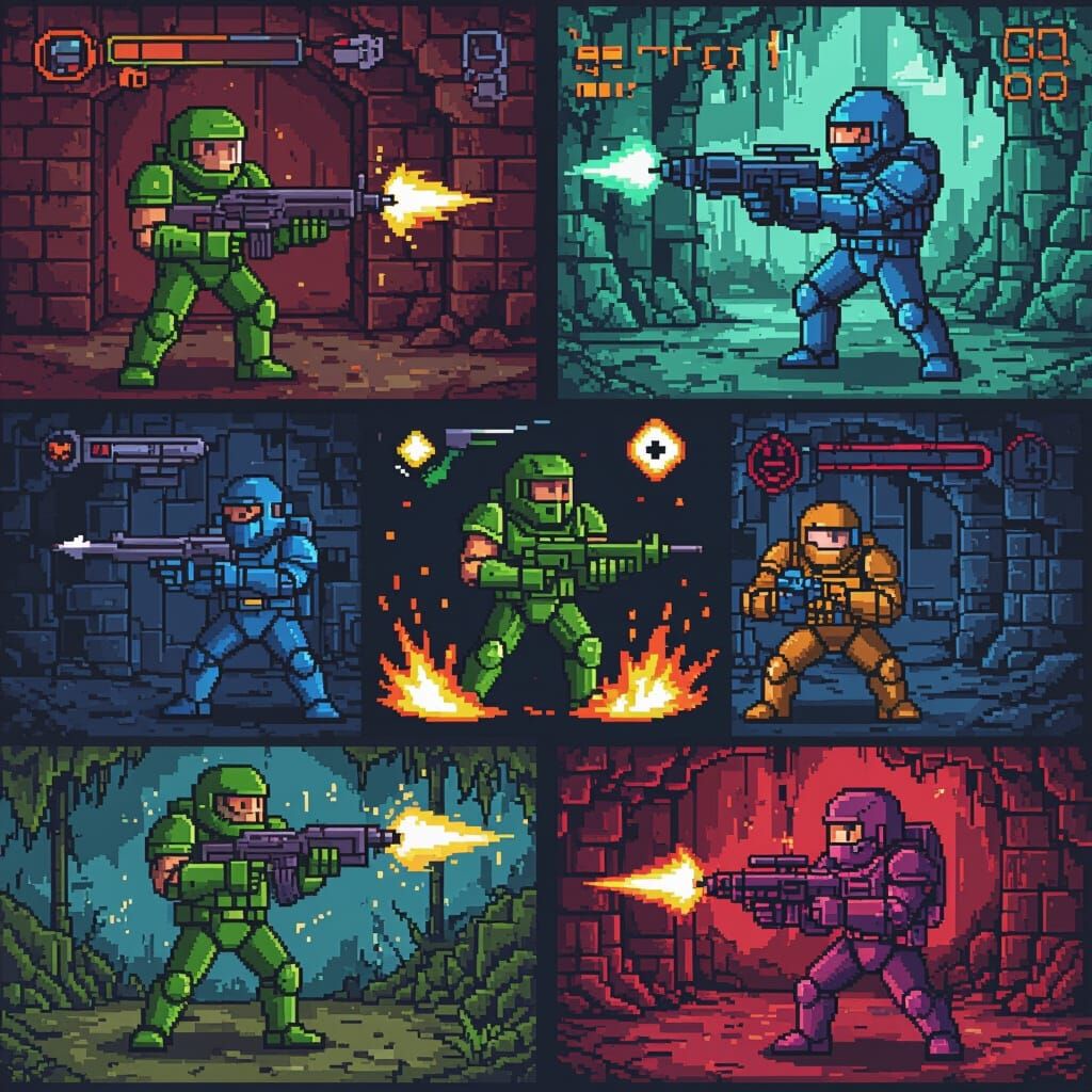 Retro 90s FPS Spritesheet Pixel Art