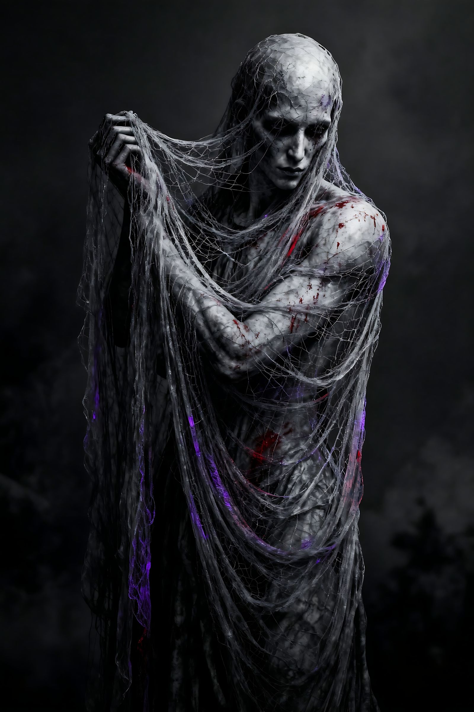 Draped in web, and stained by deception . . .