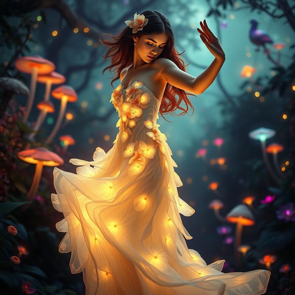 Bioluminescent Forest Dance: Digital Art