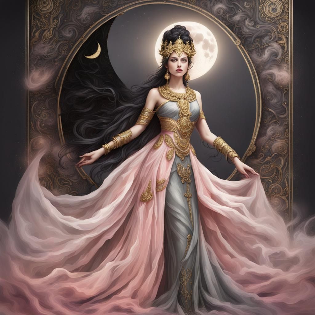 Goddess of Emotional Duality in Detailed Matte Painting