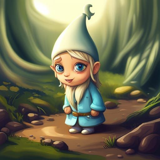 Happy Chibi Gnome Girl on Mars in Cartoon Style