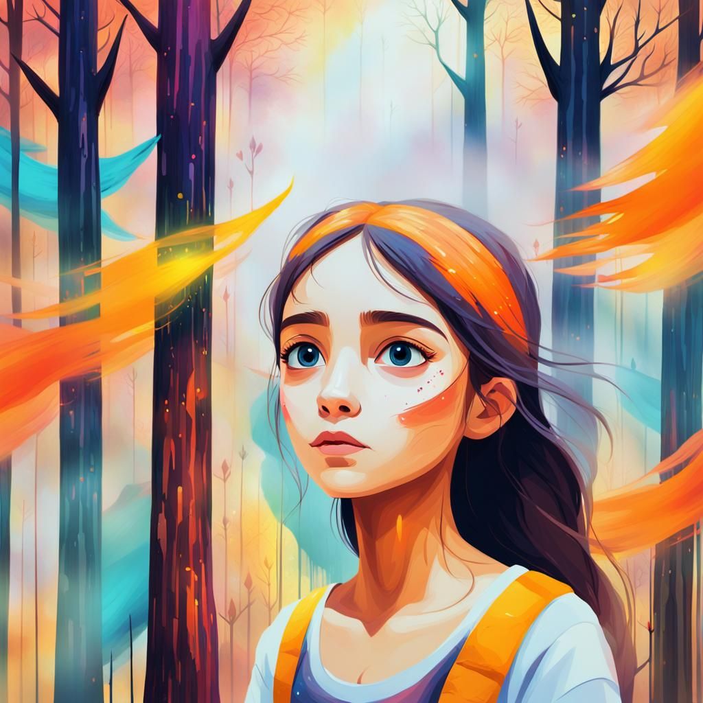Girl in Dreamlike Forest: 3D Digital Art