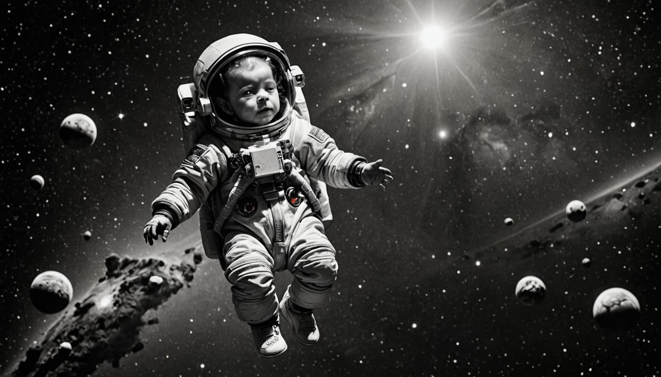 Newborn Astronaut in Space: Black and White Photography