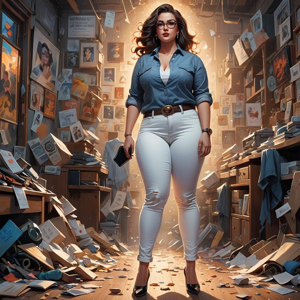 Curvy Woman in Jeans, Comic Book Style