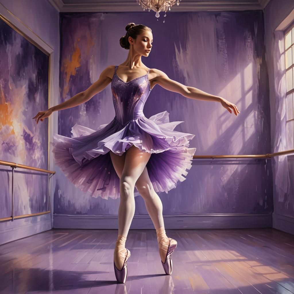 Ballet Dancer in Purple Dress in Magical Room