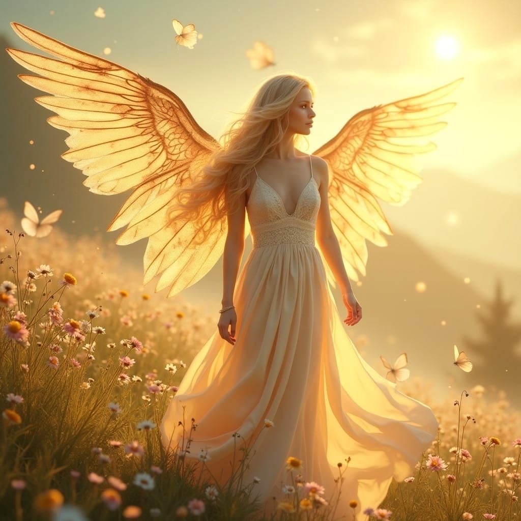 Ethereal Angelic Goddess in Golden Hues
