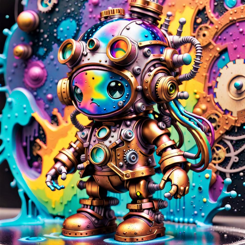 Steampunk Cyber Toy Action Figure in Holographic Style