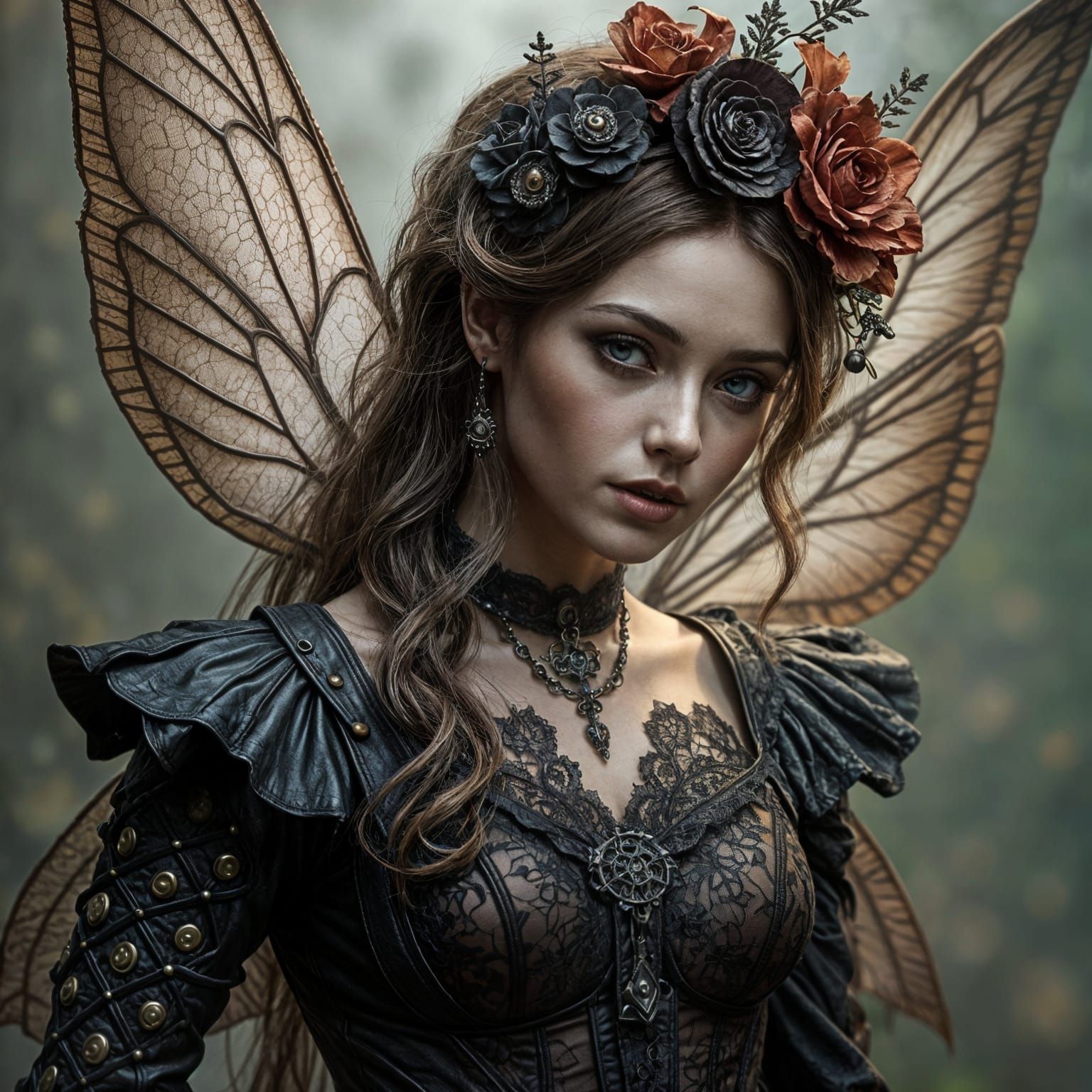 Gothic Steampunk Fairy in Hyperrealistic Style