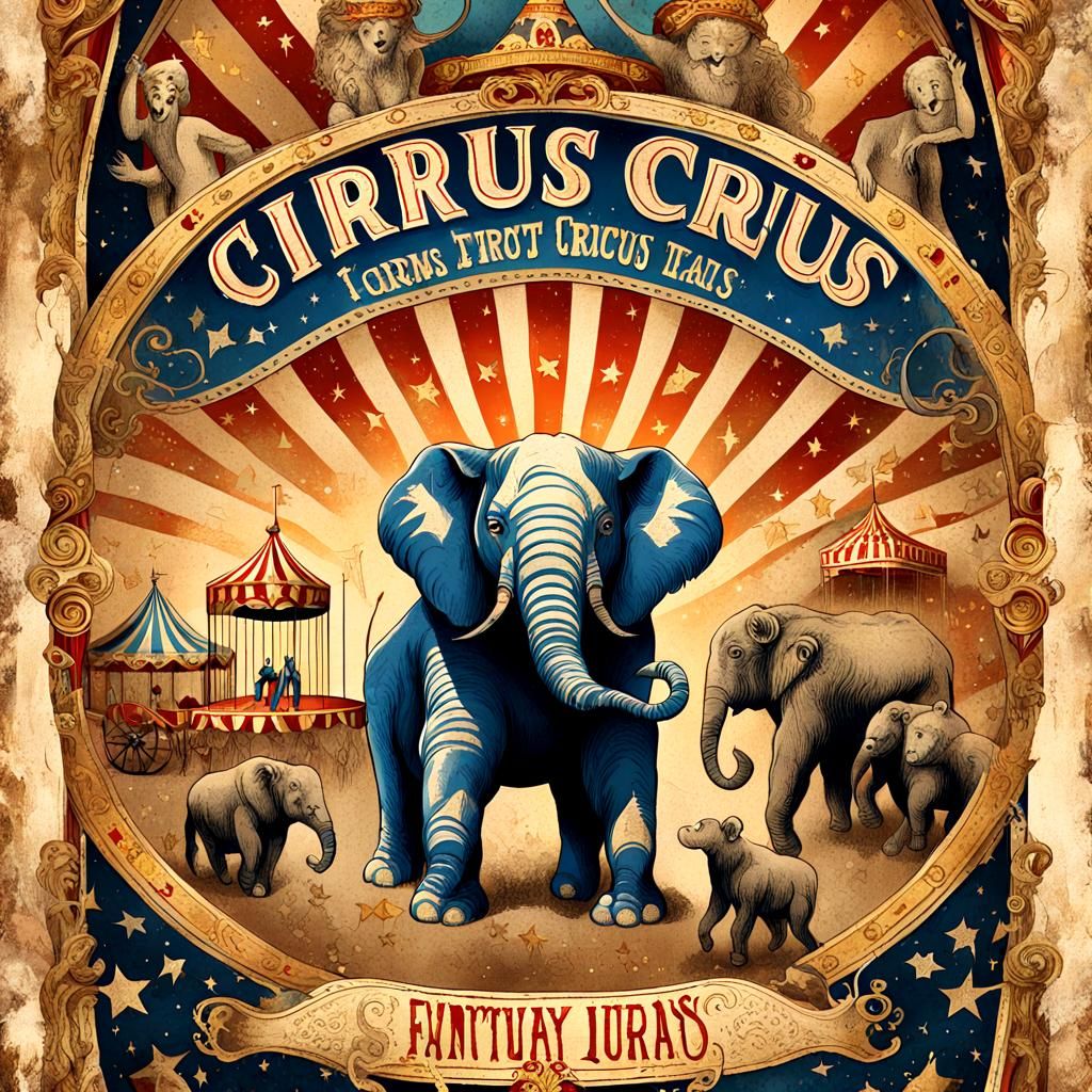 Fantastical Vintage Circus Poster Illustration in Art Nouvea...