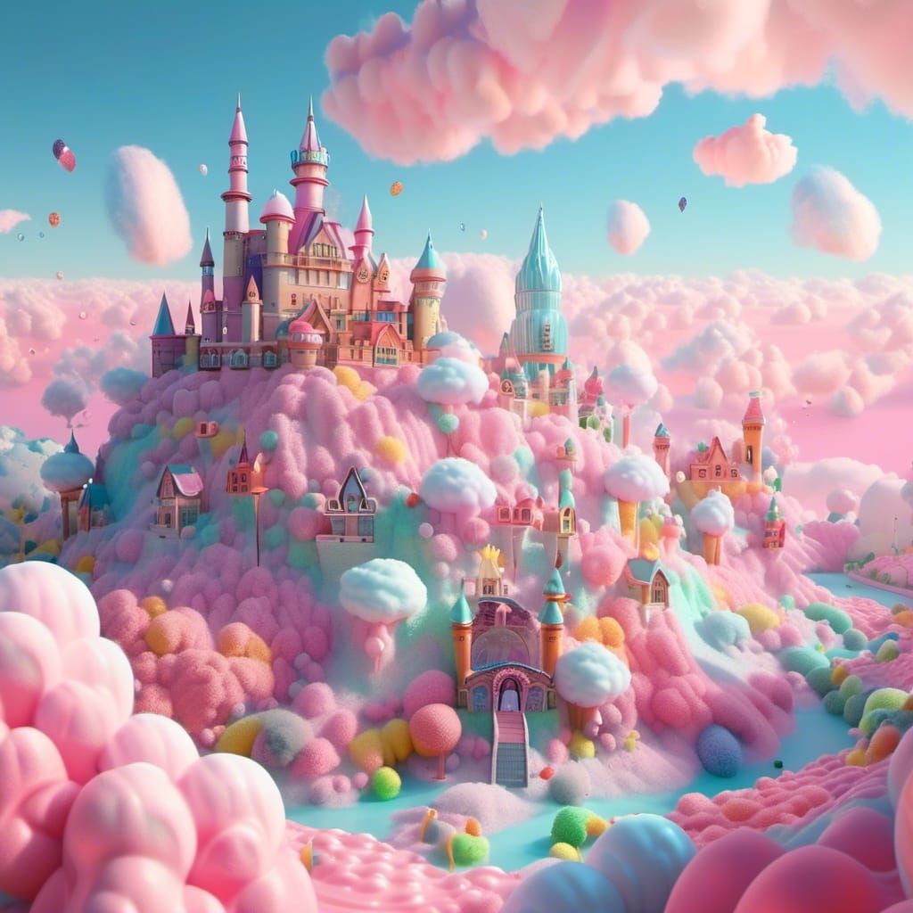 Whimsical fantasy world of cotton candy