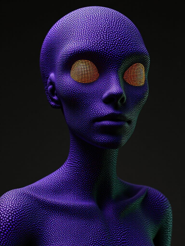 <lora:Striata:0.5> <lora:Somniorum:0.5> stripes :: New and original form of a Humanoid alien species ::  benday dots, gl...