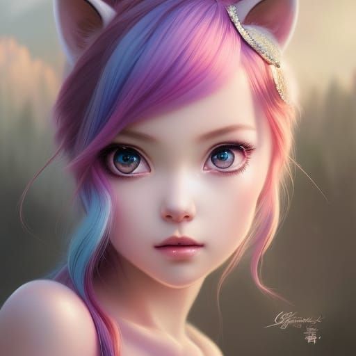 Cute Chibi Unicorn Girl in Pastel Anime Style