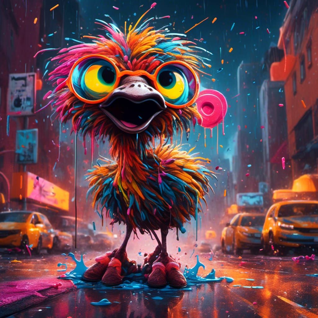 Dancing Ostrich: Vibrant Street Art in Graffiti Style