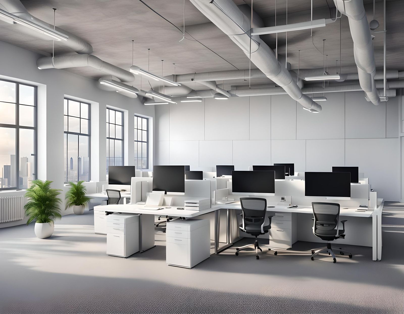 Modern Industrial Office Corner: 3D Rendering