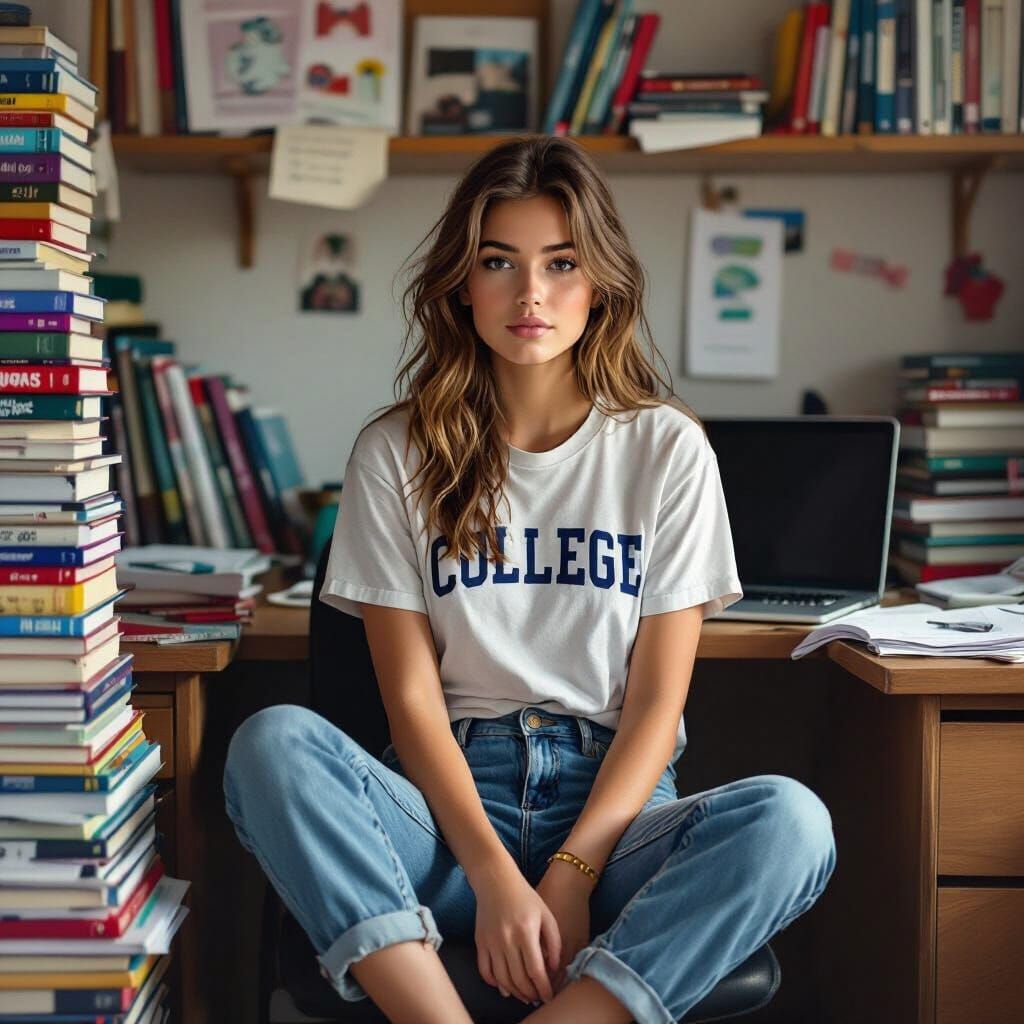 Realistic College Girl in Dorm Room, Digital Painting