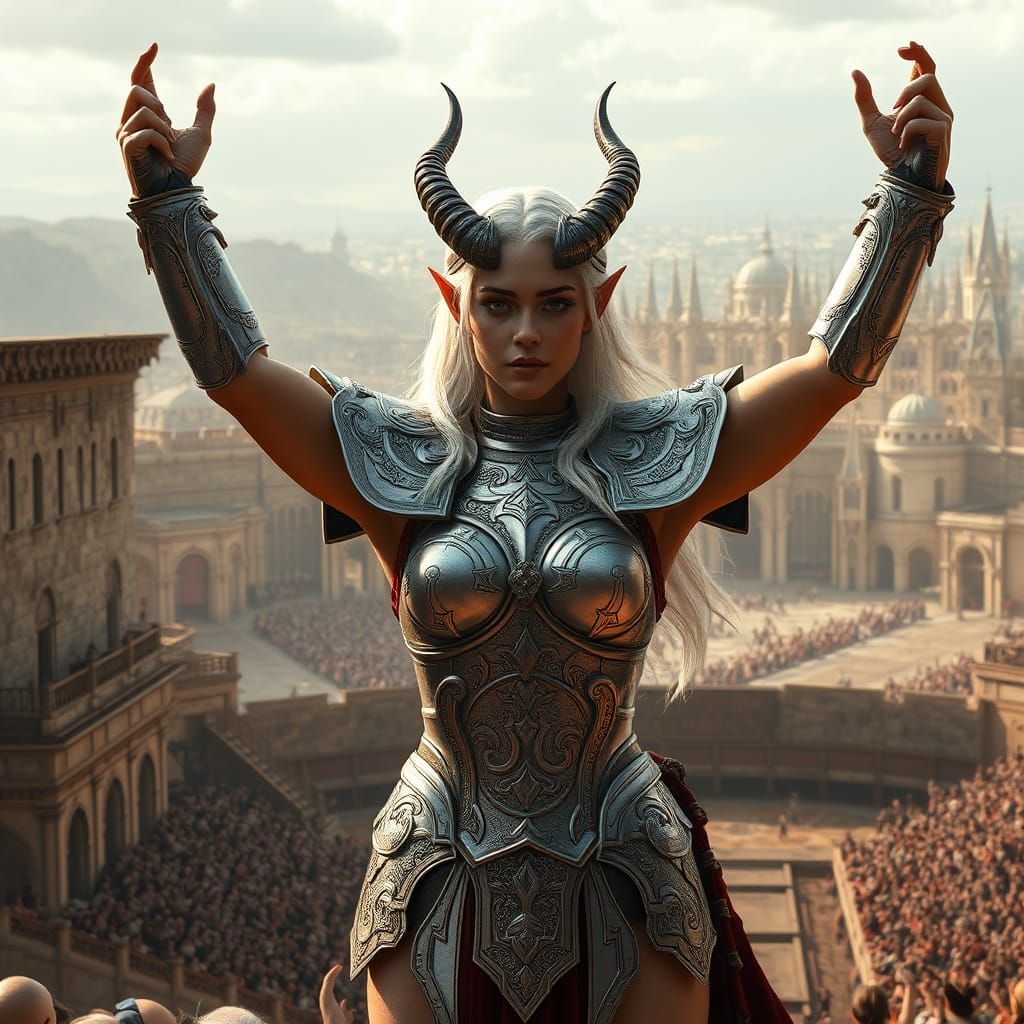 Victorious High-Elf Gladiator in Ancient Arena