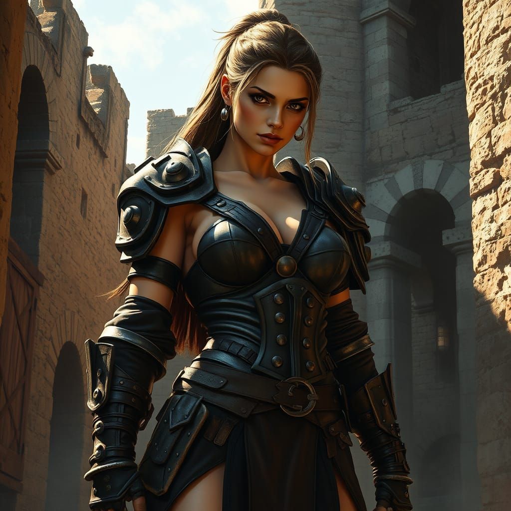 Dark Fantasy Warrior Amidst Ancient Ruins