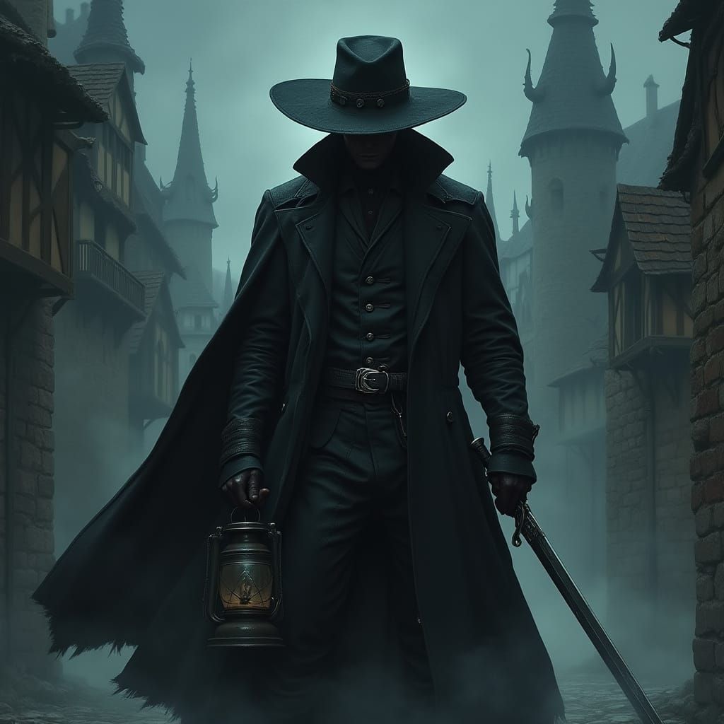 Monster Hunter in Fog, Pulp Magazine Art