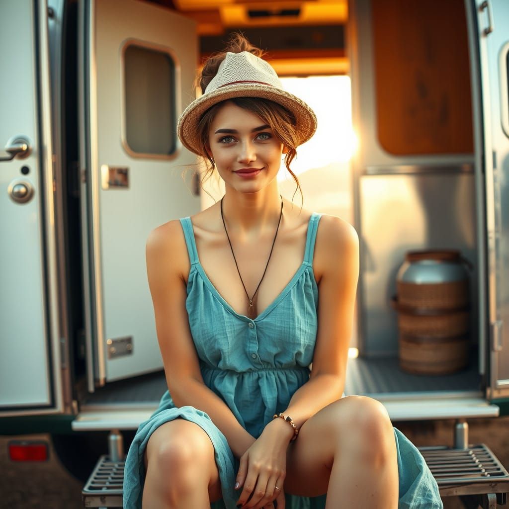 French Bohemian Woman in Desert Oasis
