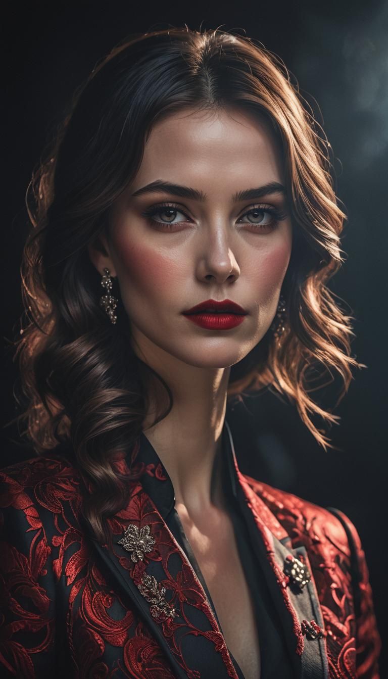 Elegant Businesswoman in Red and Black: Fashion Photography