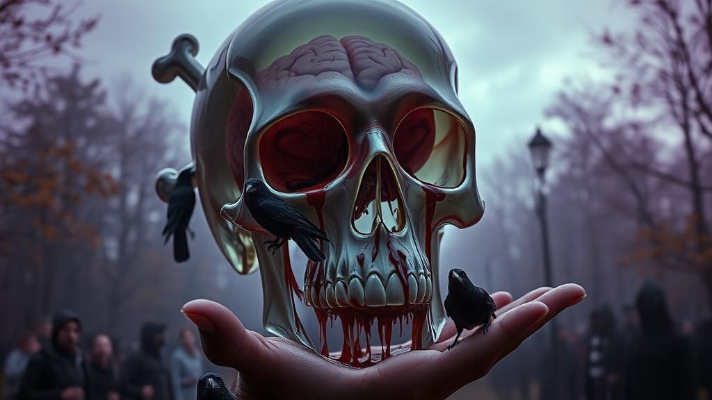 Surreal Skull in Witch's Hand: Halloween Scene