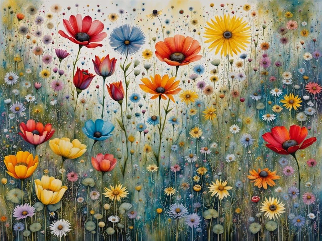 Surrealist Landscape of Blooming Florals in Whimsical Dreams...