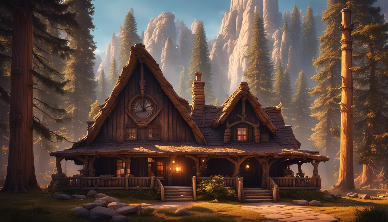 Rustic Lodge Among Giant Sequoias: Fantasy Concept Art
