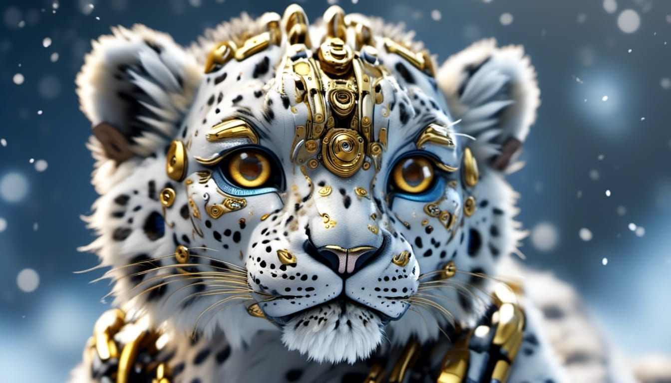 Snow Leopard Cyborg Kitten in Macro Photography