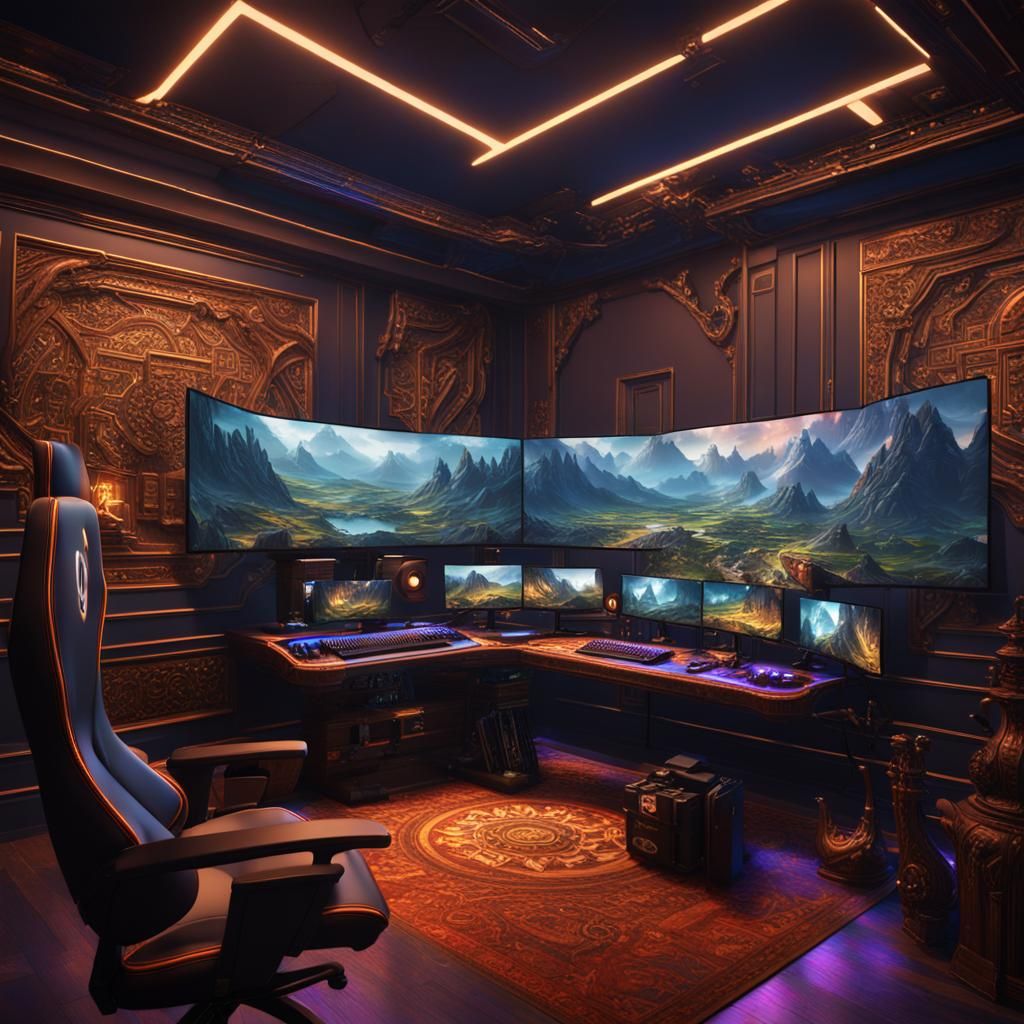 Extravagant Gaming Setup in Detailed Matte Painting