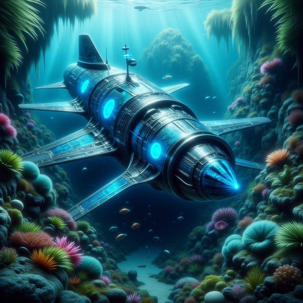 Futuristic Nautilus Submarine Explores Ancient Atlantis Ruin...