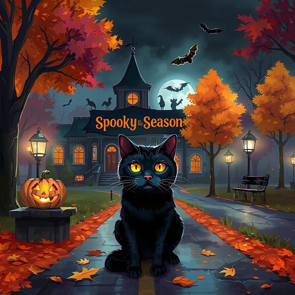 Eerie Autumn Street Scene in Whimsical Style