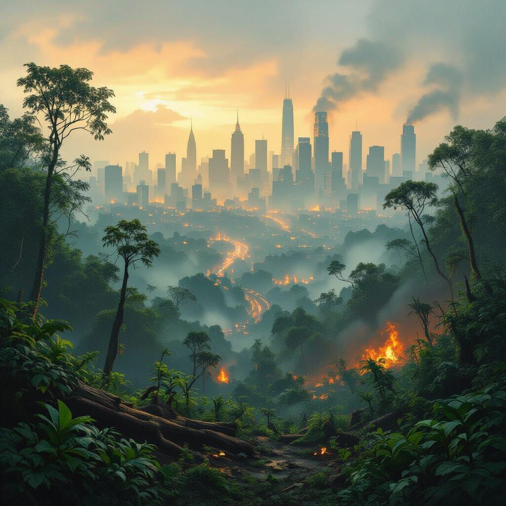 Rainforest Devastated by Smog-Filled City and Fires