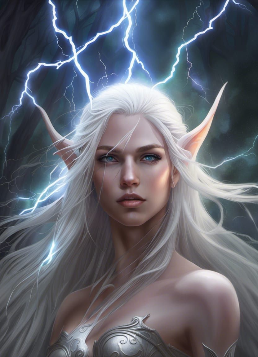 Lightning Elf Goddess in Hyper-Realistic Digital Art