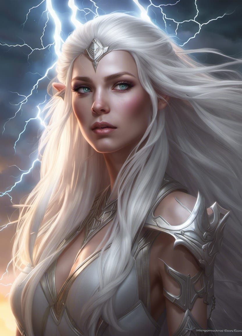 Lightning Elf Goddess in Hyper-Realistic Digital Art