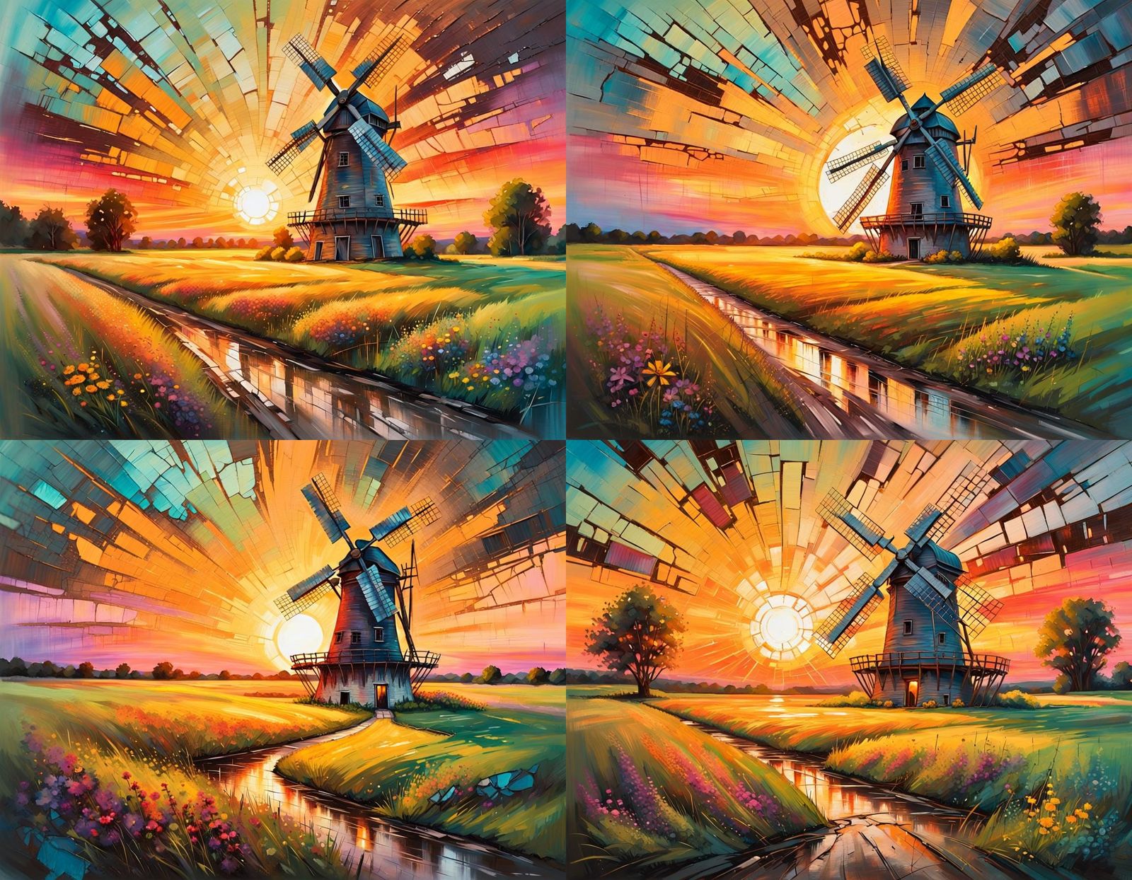 Rustic Windmill in Motion, Acrylic Painting